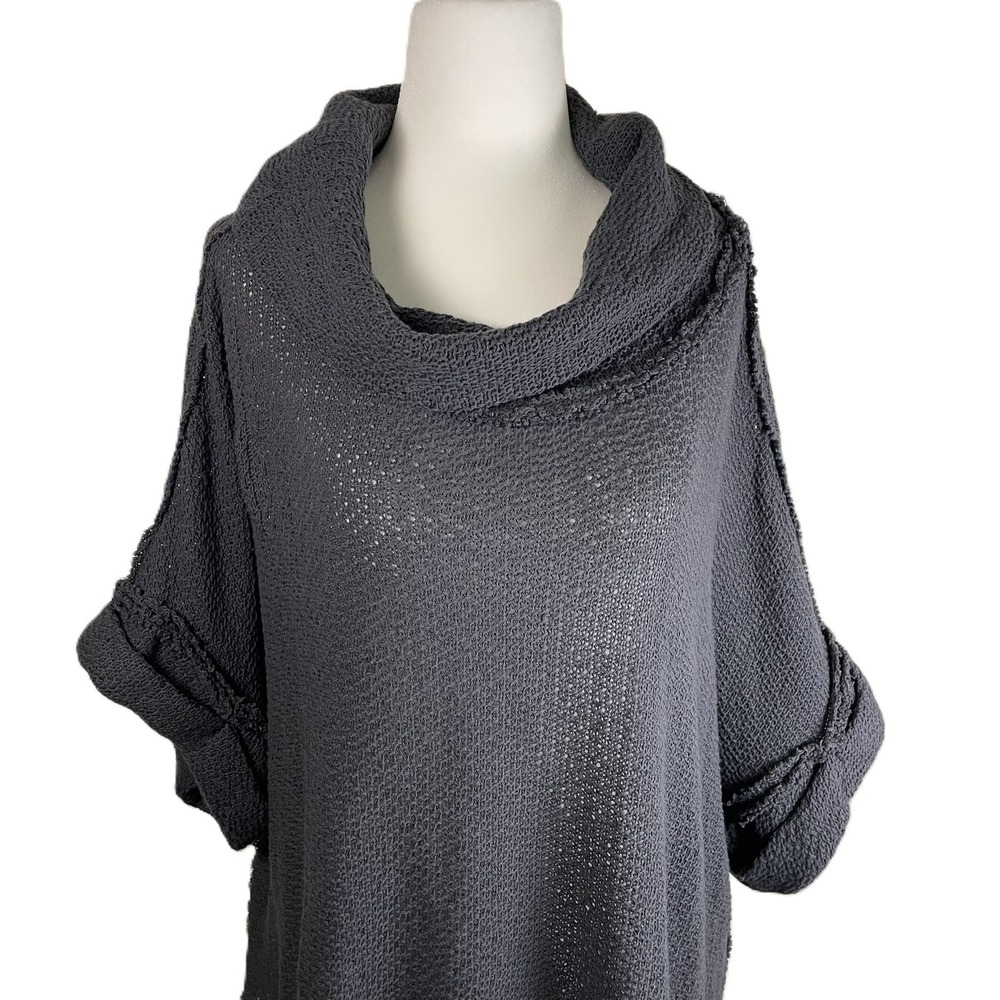 We The Free XS So Comfy Tee Sweater Charcoal Gray Knit Cowl Neck Slouchy Top - Picture 10 of 14